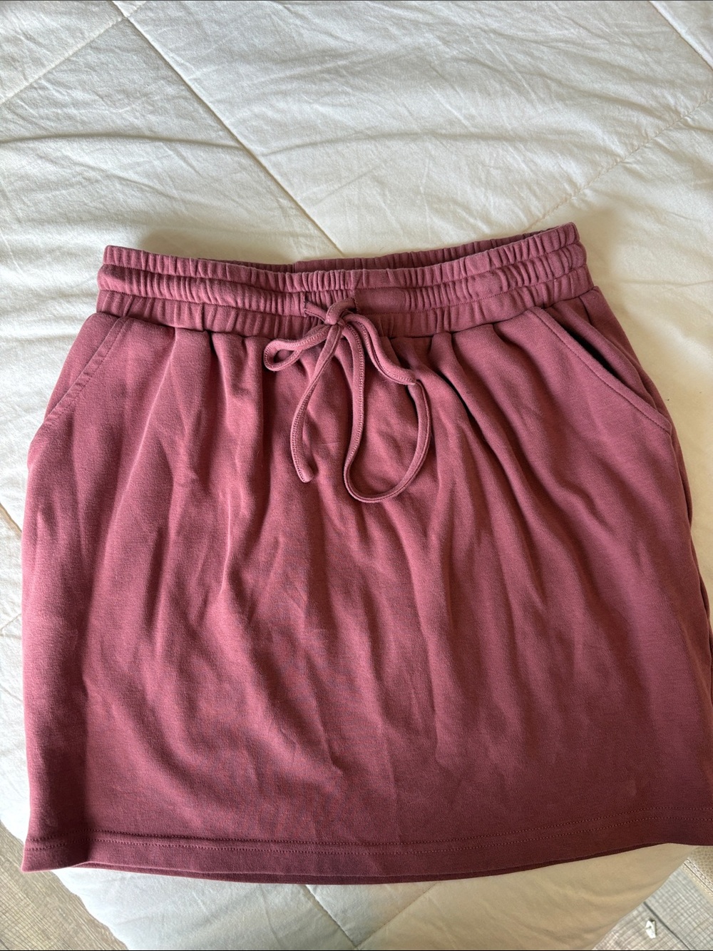 Kittenish Mauve Pink Drawstring Knit Mini Skirt